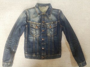 ◎超美品◎激タイト◎ヌーディージーンズ TERRY デニムジャケットダメージUSED加工 size S イタリー製 ユニセックス 男女兼用 Nudie Jeans