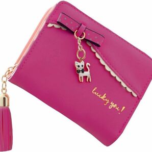 大特価！！財布　二つ折り かわいい 猫チャーム タッセル付き　ピンク　子ども