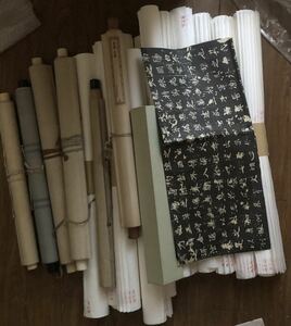 旧家整理品 詳細不明掛軸 7本 書道紙12本組 まとめて 箋紙 中国 書画 古画 山水 花鳥 仏画 