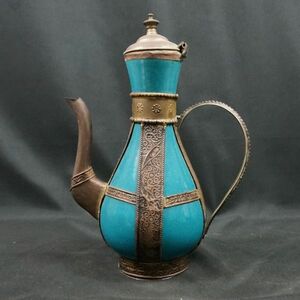 モロッコ Hi-Som 陶器と真鍮のポット 水指 飾り　SA-316