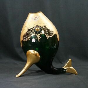 MURANO GLASS 24KT GOLD PAINT MADE IN ITALY 金彩装飾鯉 花入　SA-305