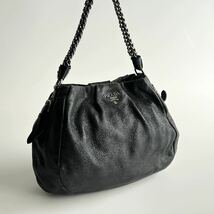 1円〜 PRADA プラダ チェーンハンドバッグ ラメ ロゴ ワンショルダー レザー ブラック Y346_画像1