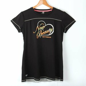 ニューバランス 半袖TシャツロゴTハート柄スポーツウエア レディース Lサイズ ブラック NEW BALANCE