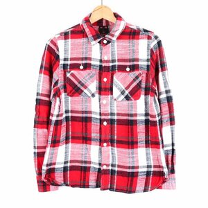  X-girl shirt long sleeve check pattern cotton 100& tops lady's 2 size red X-girl