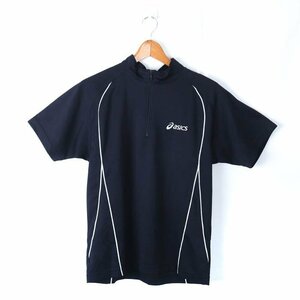 アシックス 半袖Tシャツ ハイネック ハーフジップ スポーツウエア メンズ Mサイズ ネイビー asics