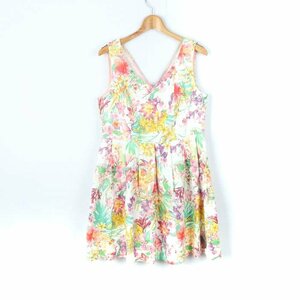  style Benetton One-piece mini height no sleeve pleat floral print lady's L size white red yellow STILE BENETTON