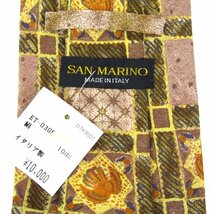 サンマリノ ブランドネクタイ ワイドタイ 総柄 シルク イタリア製 未使用品 メンズ ベージュ SAN MARINO_画像3