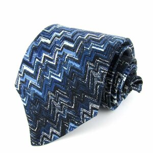  Missoni brand necktie total pattern jig The g pattern silk Italy cloth men's navy Missoni