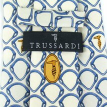 トラサルディ ブランドネクタイ ワイドタイ 総柄 ロゴ シルク イタリア製 メンズ ホワイト系 TRUSSARDI_画像3