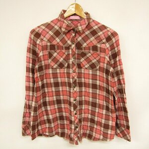  Mezzo Piano long sleeve shirt flannel shirt check pattern Kids for girl L(160) size pink × Brown mezzo piano