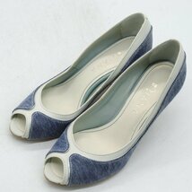 ダイアナ パンプス オープントゥ デニム 日本製 ブランド シューズ 靴 黒 レディース 25サイズ ブルー/ホワイト DIANA_画像1