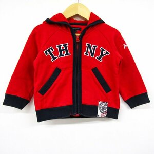 トミーヒルフィガー ジップアップパーカー スウェット スエット ベビー 男の子用 90サイズ レッド×ネイビー TOMMY HILFIGER