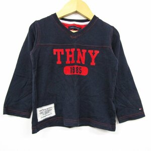 トミーヒルフィガー 長袖Tシャツ Vネック ロゴT キッズ 男の子用 4サイズ ネイビー TOMMY HILFIGER