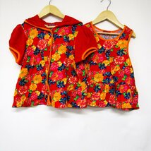 ケンゾー アンサンブル 半袖ジャケット ノースリーブブラウス 花柄 日本製 キッズ 女の子用 130サイズ オレンジ KENZO_画像1