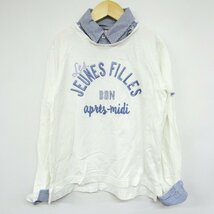 ポンポネット カットソー 長袖Tシャツ レイヤード風 ストライプ柄 キッズ 女の子用 M(150)サイズ ホワイト×ブルー pom ponette_画像1