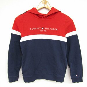 トミーヒルフィガー 長袖パーカー スウェット スエット フロントロゴ キッズ 男の子用 140サイズ レッド×ネイビー TOMMY HILFIGER