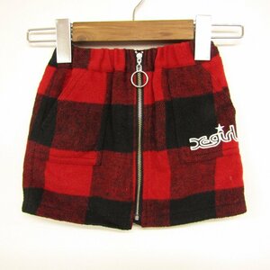  X-girl miniskirt front Zip check pattern baby for girl 90 size red × black X-girl