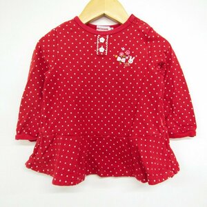 ミキハウス カットソー 長袖Tシャツ ドット柄 肩スナップ ベビー 女の子用 80サイズ レッド MIKIHOUSE