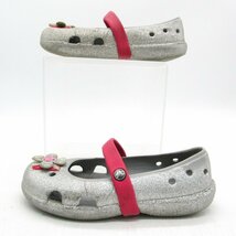 クロックス サンダル 花 ラメ スニーカー シューズ 靴 キッズ 女の子用 C11サイズ シルバー Crocs_画像8