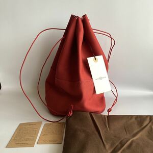 未使用レッド赤ARTS&CRAFTS (アーツアンドクラフツ) 18GL　NUBUCK LEATHER　DRAW STRING POUCH Lヌバック本革レザー巾着バッグポーチ