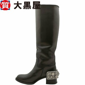 [Daikokuya 82] Chanel Chanel Long Boots 38 теленка Черная черная кожаная лев -звезда Световые Орга