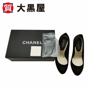 【大黒屋82】CHANEL シャネル パンプス 39 サテン ブラック 黒 ココマーク イタリア製 ピンヒール　ハイヒール 箱付き　