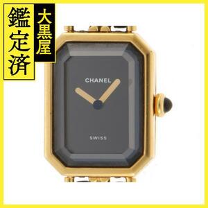  Chanel clock Premiere L H0001 black face GP Gold plating leather lady's (2148103625206)[200]