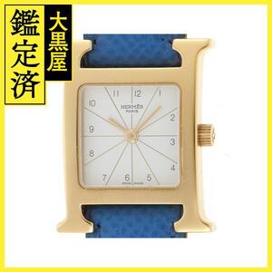 HERMES　エルメス　レディース時計　Hウォッチ　ラムサス　クオーツ　ホワイト文字盤　革ベルト【433】