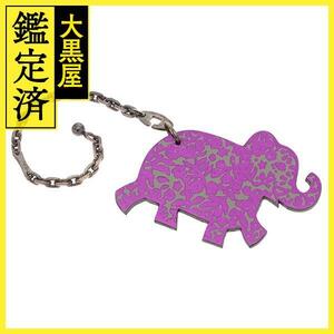 HERMES Hermes animal key holder elephant gray metallic pink silver metal fittings [471]I