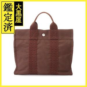 HERMES　エルメス　エールライントートＰＭ　ブラウン シルバー金具　ハンドバッグ　キャンバス【430】2148103620089