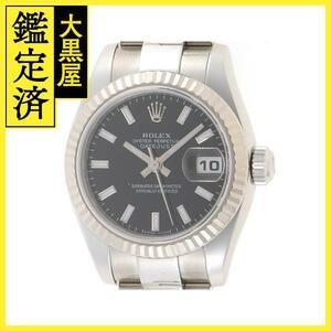 D番　ROLEX　ロレックス　デイトジャスト　179174　18WG/SS　ブラック文字盤　レディース　オートマチック　腕時計【200】C