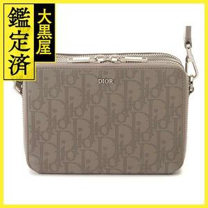 Dior ディオール オブリークギャラクシーストラップジップポーチ グレージュ レザー SV 10-BO-1200【432】2143700182756