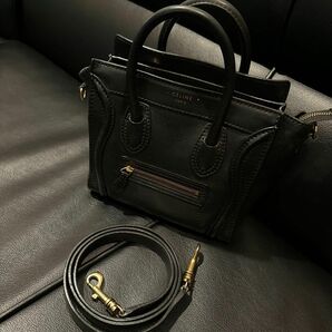 ブラック CELINE ラゲージ ナノショッパー ハンドバッグ セリーヌ レザー ショルダーバッグ 2way