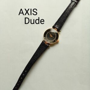 AXIS Dude QUARTZ　レディース腕時計　ファッションウォッチ　本皮黒ベルト　プチラインストーン付き 【美品】