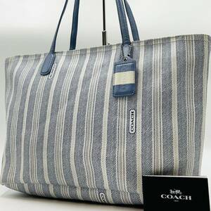 1円～【入手困難品】 定価10万円 コーチ COACH トートバッグ ビジネスバッグ ブリーフケース A4 2way レザー メンズ レディース ストライプ