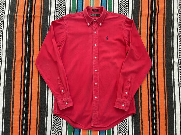 送料無料 ポロ ラルフローレン ボタンダウンシャツ USA製 Lサイズ 90sビンテージ 綿 赤 レア ラギット アメリカ製 Polo Ralph Lauren RRL