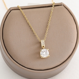 2連ダイヤCZ シンプル ゴールドネックレス necklace Gold Plated 18KGP 42