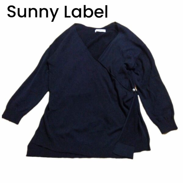 【Sunny Label】ブラック アシメントリー 薄手ニットカットソー F