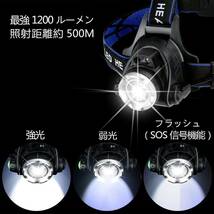 LED ヘッドライト 充電式 3モード点灯 電池残量ランプ搭載　防災特化型 防水仕様 リチウムイオン電池２本付き_画像5