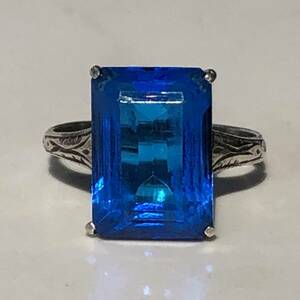 青い指輪 ガラスにシルバー サイズ11 ヴィンテージ