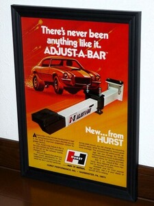 1973年 USA 70s 洋書雑誌広告 額装品 Hurst Adjust-A-Bar (A4size) /検索用 ハースト トラクションバー Camaro 店舗 ガレージ 看板 装飾 AD