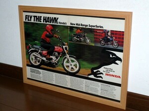 1977年 USA 70s 洋書雑誌広告 額装品 Honda HawkⅡ ホンダ ホーク (A3size) / 検索用 CB400T CB400A 店舗 看板 ガレージ ディスプレイ AD