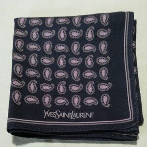 【春セール／USED美品】ハンカチ　イブサンローラン　YvesSaintLaurent　ブラック　ペイズリー柄　約48㌢