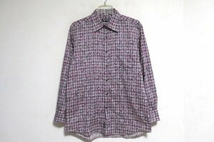 N6683:Aquascutum（アクアスキュータム）花柄ボタンダウン長袖シャツ/灰チェック×小花柄/LL:35