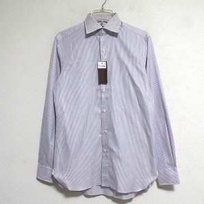 B0251:タグ付き 未使用品 Maker's Shirt 鎌倉 SLIM FIT シャツ 長袖シャツ 紫 ストライプシャツ 15 1/2 34 1/3 メンズ ビジネスシャツ:5の画像1