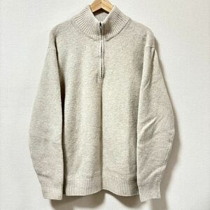 大きいサイズ◎【UNIQLO】ユニクロ ハイネックセーター ベージュ ハーフジップ モヘア ニット 厚手 リブ メンズ サイズXL/Y5667 SS