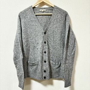 【UNIQLO】ユニクロ ニットカーディガン グレー Vネック ポケット LAMBS WOOL メランジ 毛100% ウールマーク メンズ サイズM/Y6704 SS