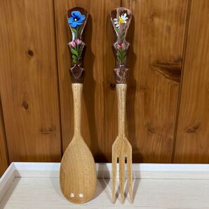 アンティーク サラダサーバー 木製フォーク&スプーンセット