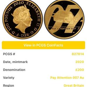 2oz・PCGS鑑定PR70DCAM ジェームズボンド 007 2オンス金貨 第2貨 200ポンド ゴールド プルーフコイン イギリス ロイヤルミント箱ケースありの画像6