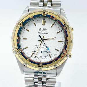 【1円スタート】SEIKO ALBA セイコー アルバ ワールドタイム V602-7010 白文字盤 ラウンド クオーツ メンズ腕時計 ジャンク 現状渡し